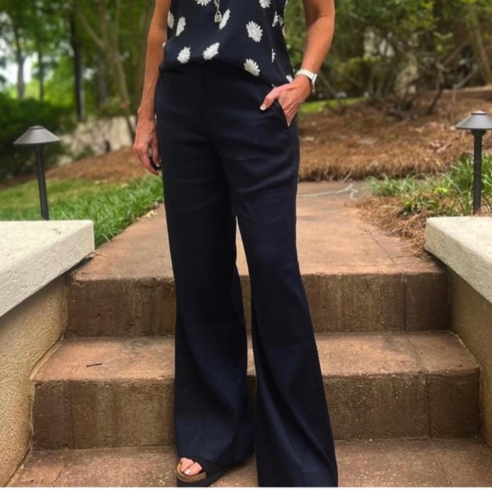 NWOT Cabi Finale Wide Leg Navy Linen Trousers Pants Size L Nautical Coastal